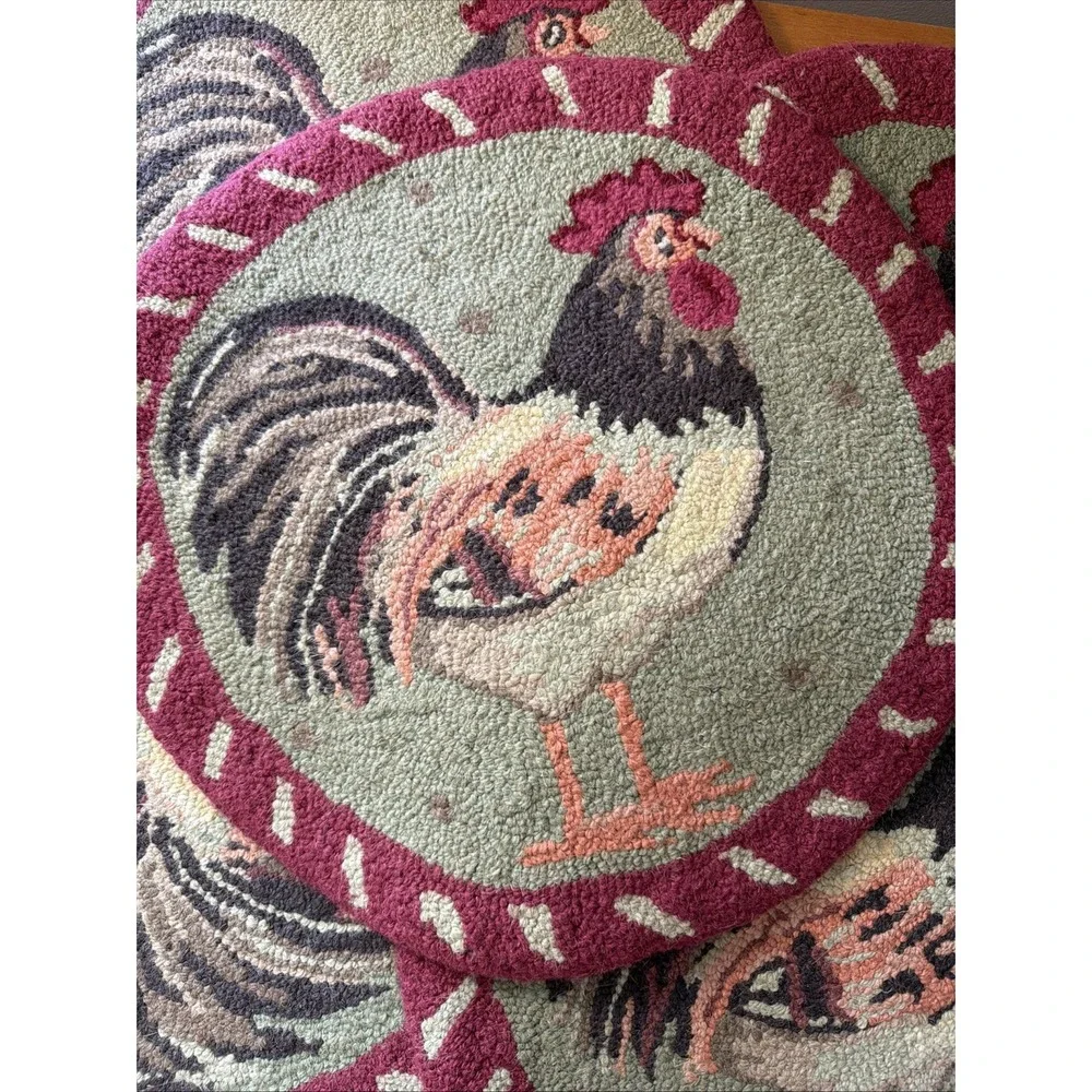 Set Of 5 Hooked Rug Rooster Chair Pads NWOT‎